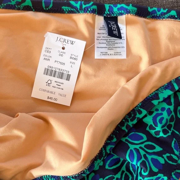 New with tags J. Crew Blue and Green Patterned 2 piece Swimwear Top XL Bottom L - Picture 4 of 5